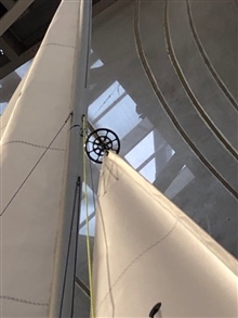 Top furler swivel with disk to prevent spinnaker halyard catching as the jib is furled - seen here on Bill Chard's boat at the 2019 Dinghy Show
