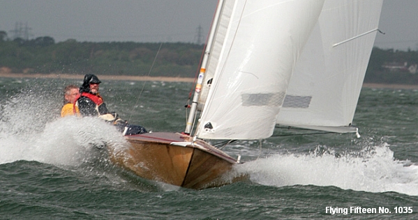 Wooden Flying Fifteen at speed Wooden Flying Fifteen at speed
